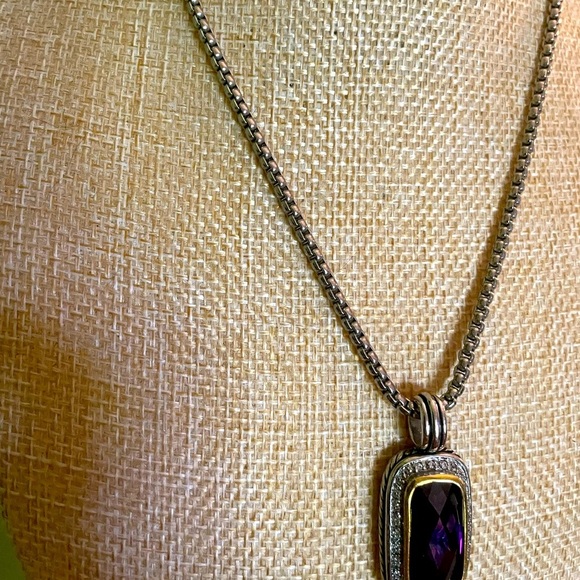Elegant Silver Purple Stone Pendant Necklace - Picture 7 of 8